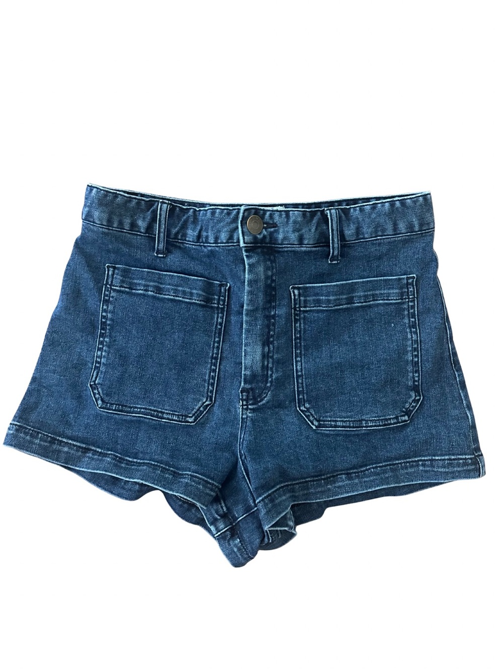 Show Me Your Mumu Dark Wash Denim Patch Pocket Shorts Size 30 High Rise